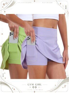 Women's Athletic Tennis Skirt with Pockets High Waisted Golf Skort Nylon Spandex